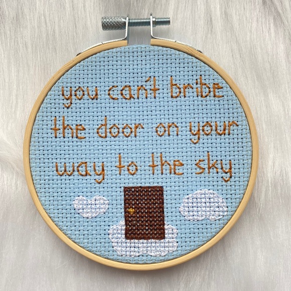 Harry Styles Sign of the Times Bribe the Door 4-inch Wooden-Framed Cross Stitch - Picture 5 of 5